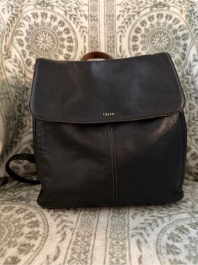 Fossil Claire Black Leather Backpack